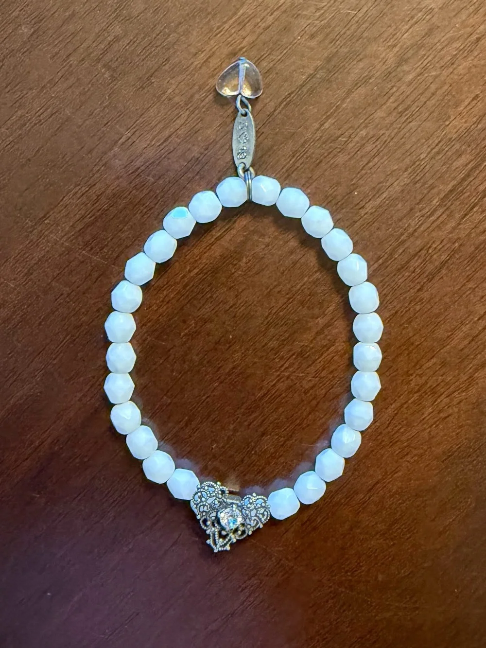 Sabika White Beaded Bracelet with Delicate Heart Charm